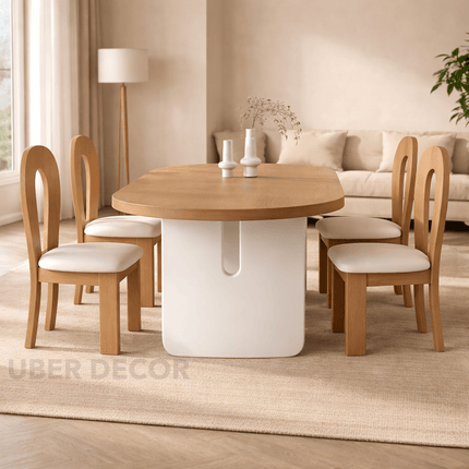 Arelis Oval Dining Table Contemporary Minimal Design Solid Wood Base Made to Order Dining Table for Dining Room and Kitchen Dining Area
