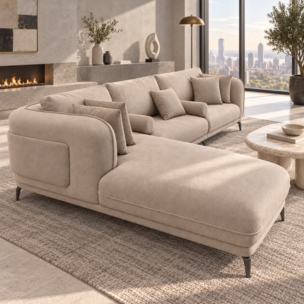 Porto Contemporary Japandi L-Shaped Sectional Sofa – Deep-Seating Chaise Couch for Modern Living Rooms
