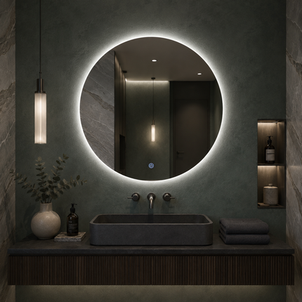 Vividra round led mirror- 3-colour touch button backlit or frontlit frameless bathroom vanity mirror