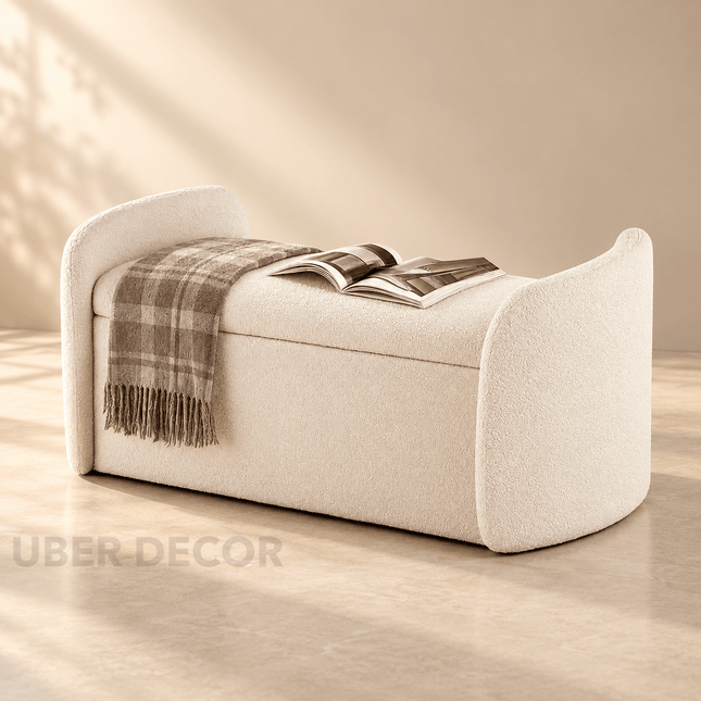 Sophie Curved 2-in-1 Storage Bench with Flip Top Seat Minimalist End-of-Bed Organizer for Bedroom & Entryway Spaces