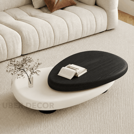Songhua Contemporary Mid Century Japandi Coffee Table with Organic Two Tone Sculptural Design and Solid Wood Top