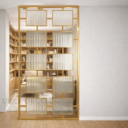 RINZO Glass And Stainless Steel Room Divider Glass Partition For Dining Area Living Room And Open Interiors