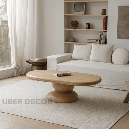 Sava Noir Retro Pebble Coffee Table Carbonized Black Wood Organic Art Form Sculptural Centerpiece for Modern and Vintage Living Rooms - Uber Decor