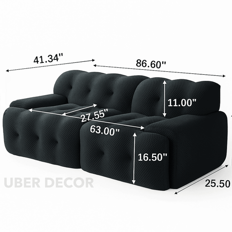 Luanda 3-Seater Italian Designer Sofa – Luxury Floor Lounge Sectional Loveseat for Living Room & Home Décor - Uber Decor