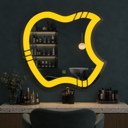 Miravelle Apple-Shaped Frameless Front or Backlit LED Mirror For Bathroom Vanity or Makeup Room