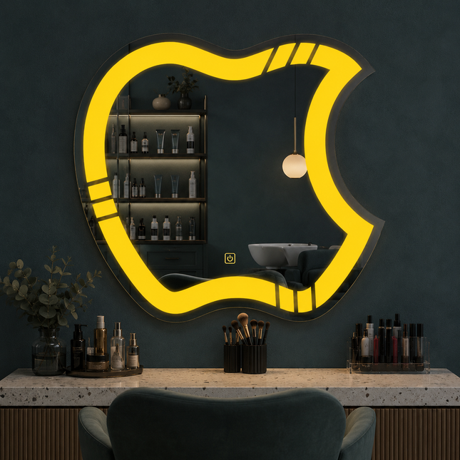 Miravelle Apple-Shaped Frameless Front or Backlit LED Mirror For Bathroom Vanity or Makeup Room