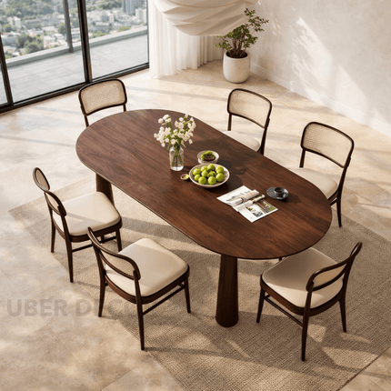 Auburn Grace Oval Dining Table Mid Century Modern Contemporary Design Cylindrical Legs Ideal for Dining Room
