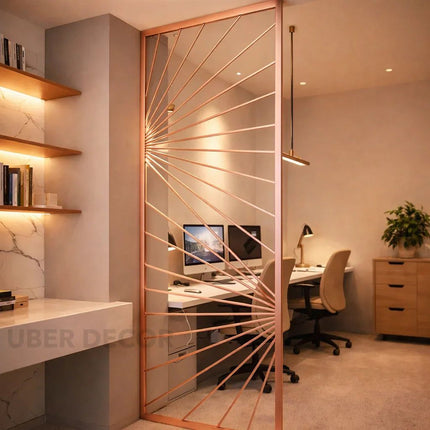 RAYEN Stainless Steel Directional Room Divider With Radiating Line Design For Living Room Dining Area And Contemporary Interior Spaces