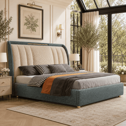 Blue Haven Crest Bed – Art Deco Luxury Bed for Master Bedroom