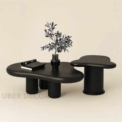 Zeya Cream Cloud Coffee Table Set – Sculptural High-Low Combination in Cream Finish with Rounded Legs – Nordic-Inspired Minimalist Accent for Modern Living Rooms