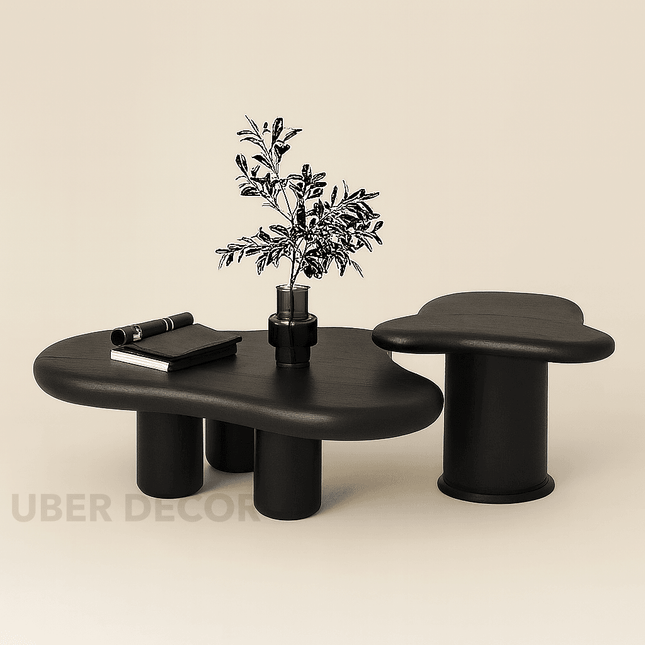 Zeya Cream Cloud Coffee Table Set – Sculptural High-Low Combination in Cream Finish with Rounded Legs – Nordic-Inspired Minimalist Accent for Modern Living Rooms