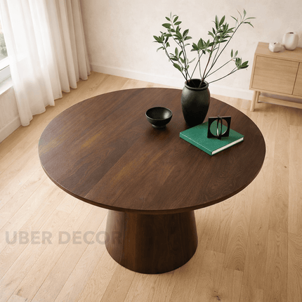 Brindlewood Round Dining Table Mid Century Modern Scandinavian Japandi Design Solid Wood Finish Pedestal Base Dining Table for Dining Room