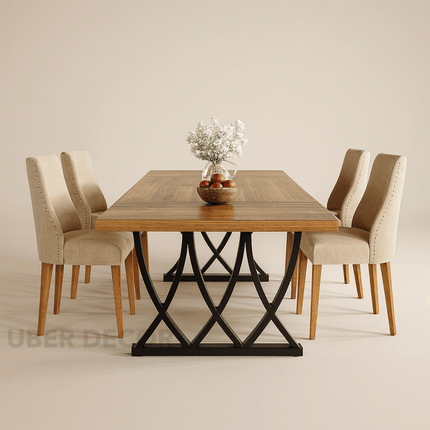 Ironwood Rustic Modern Dining Set – Custom Solid Wood Top with Metal Base for Dining Room or Formal Hall, Seats 6–8 People