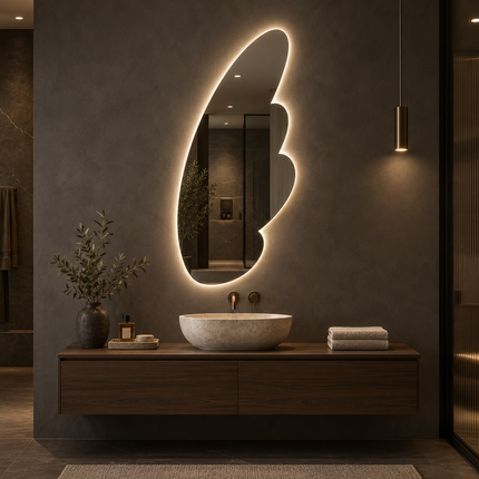 Rosette Designer LED Wall Mirror with Frameless Wall Hanging Front or Back Lit for Vanity Bedroom and Modern Interiors