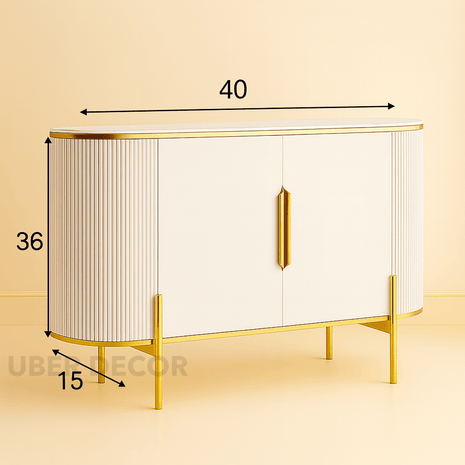 Aria Elegance Side or Console Table – Custom Black or White Marble Top with Fluted White Cabinet Mid‑Century Glam Accent - Uber Decor