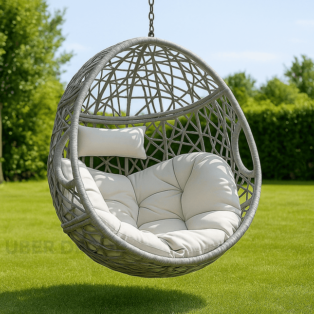 DunePod Cocoon Swing Chair – Organic Weave Comfort | Japandi Calm Aesthetic | Scandinavian Inspired | Balcony & Living Room Swing Chair for Gardens, Patios, Studies & Terraces
