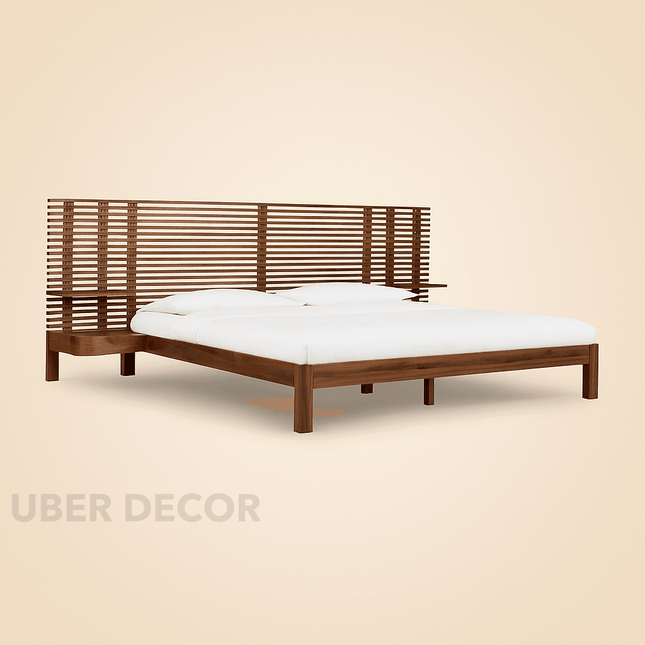 RosewoodGrid Slatted Modern Platform Customisable Bed with Integrated Nightstands