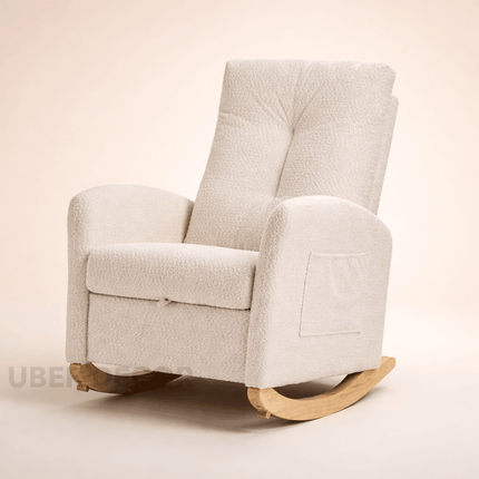 Vayra- Accent Rocking Chair with High Back Wooden Rocking Legs for Bedroom, Living Space