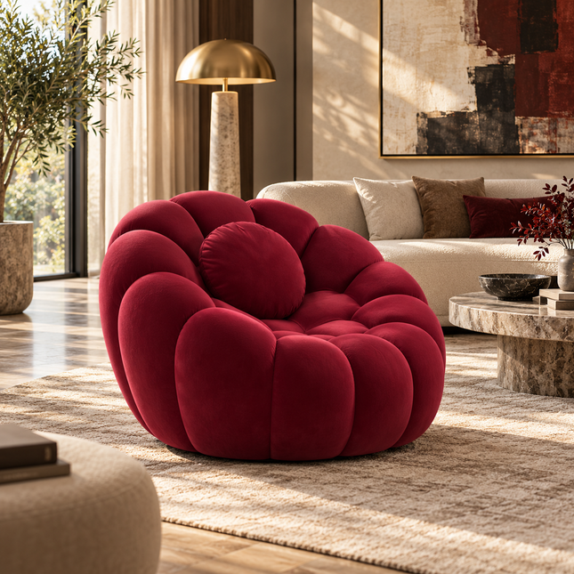 Bubble Lounge Chair Ready to Ship Maroon Suede Velvet Modern Designer Accent Chair for - product image 1