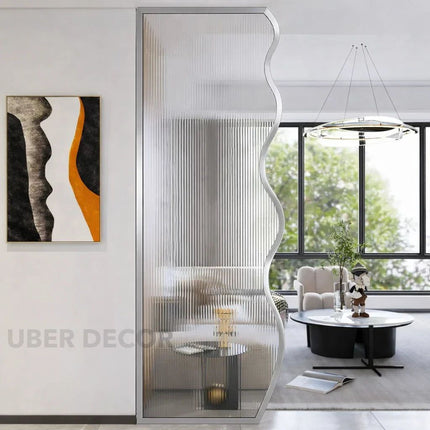 VIREL Stainless Steel Curved Glass Room Divider Floor To Ceiling Decorative Partition For Living Room Bedroom Lounge And Modern Interior Spaces