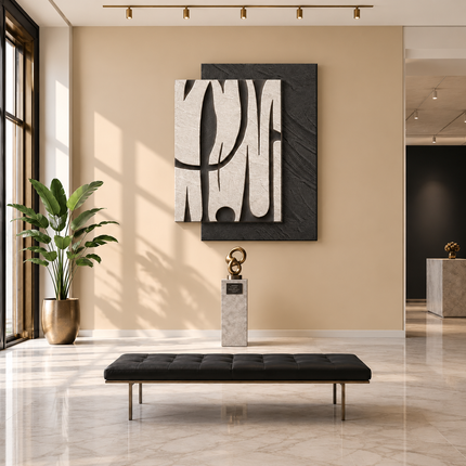 Layered Shadow Lines Japandi Wall Art – Geometric Relief for Lounge