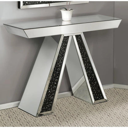 Reflections Radiance- Inverted V Shaped Modern Luxury Crystal Diamond Glass Mirrored Console Table For Living Room