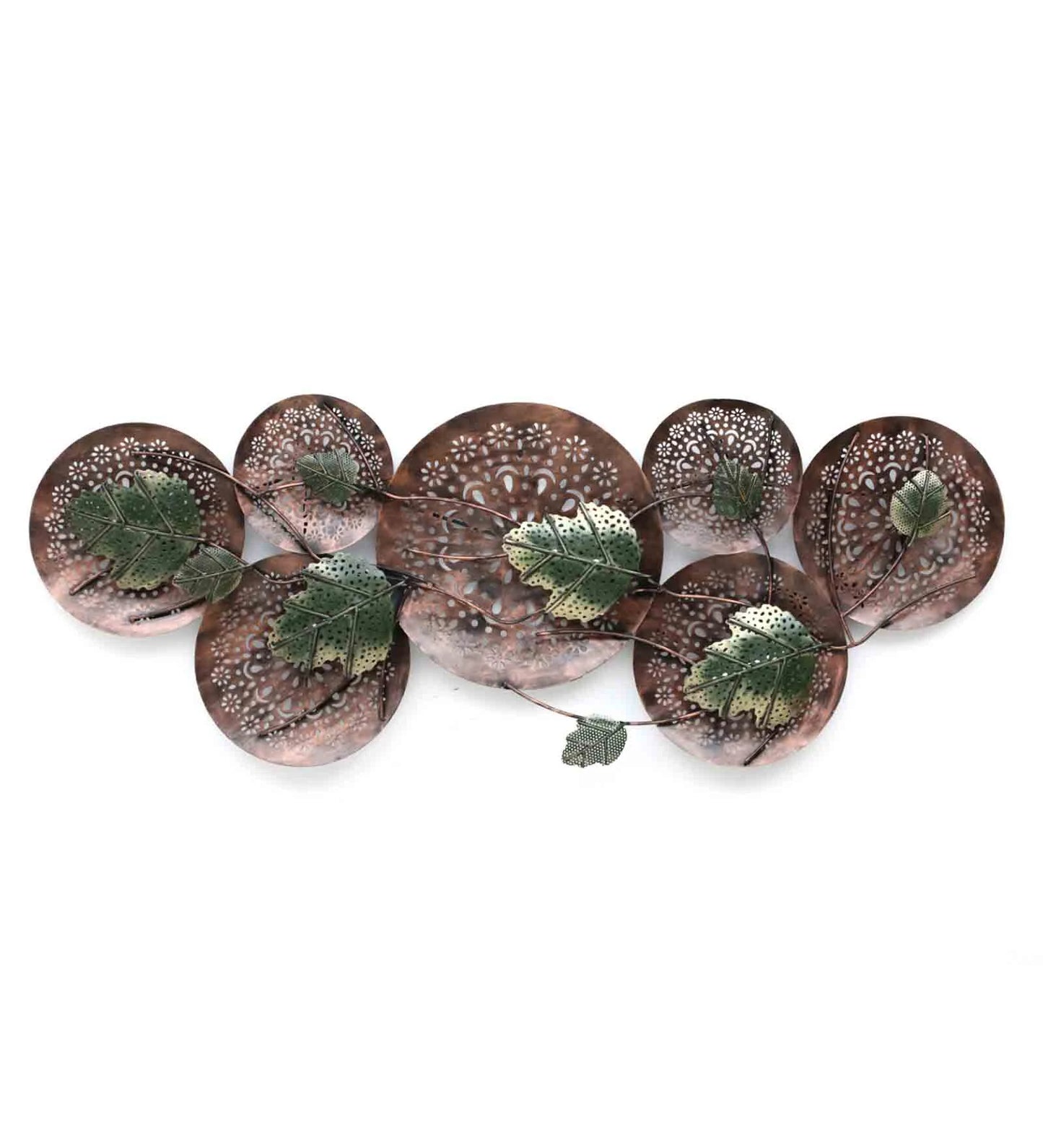 Brown and Green Leaves Metallic Wall Decor Metal Wall Art with LED Light