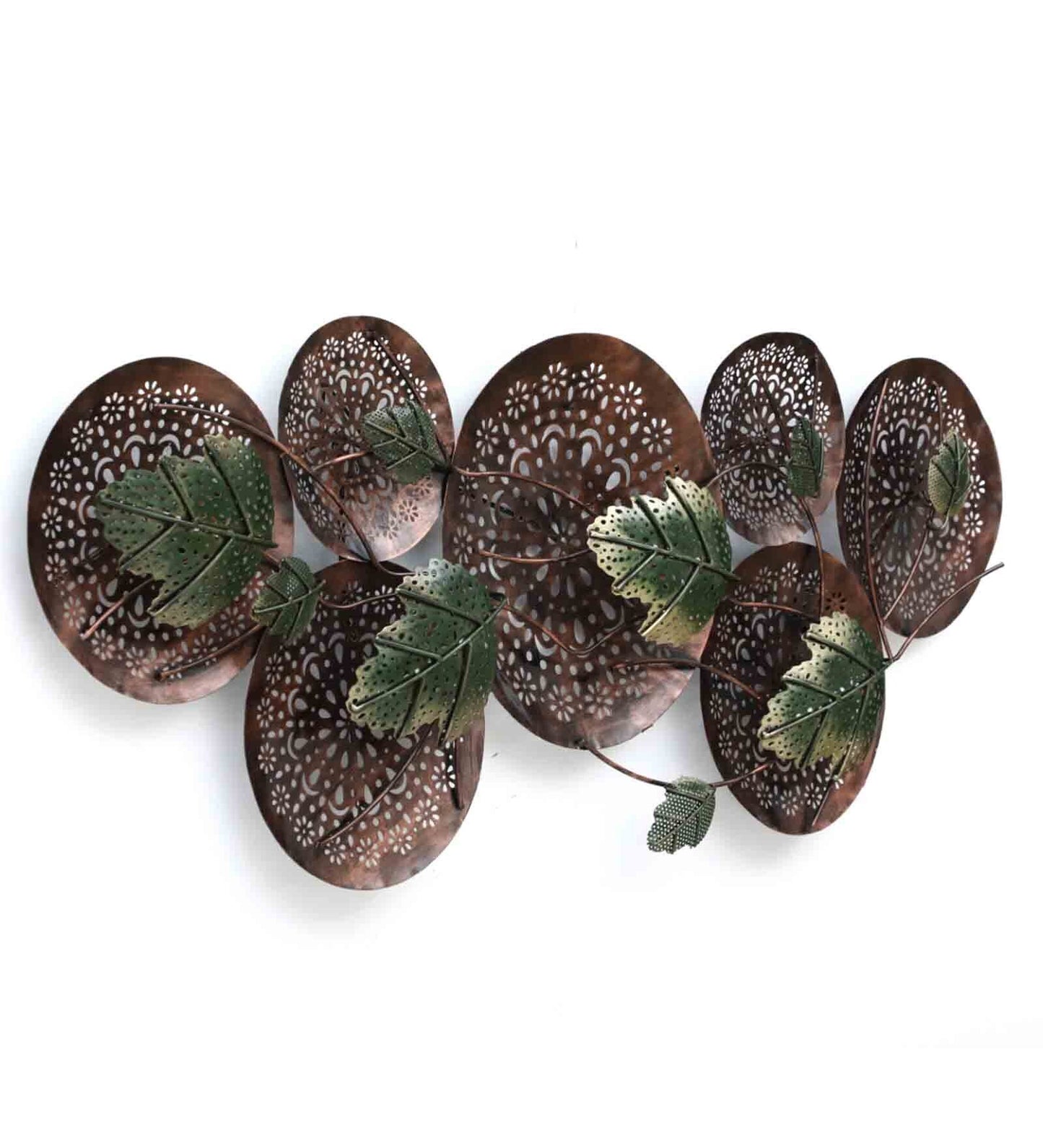 Brown and Green Leaves Metallic Wall Decor Metal Wall Art with LED Light