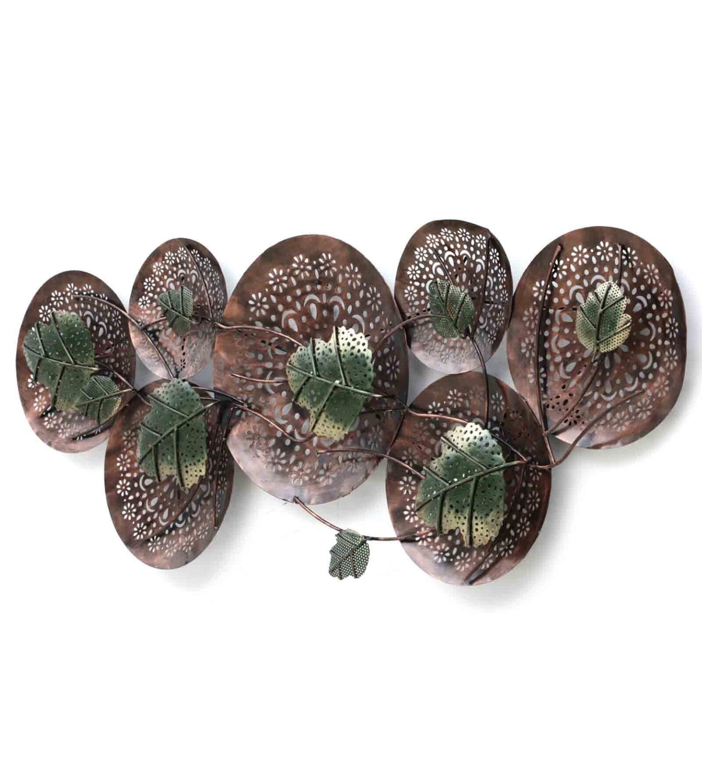 Brown and Green Leaves Metallic Wall Decor Metal Wall Art with LED Light