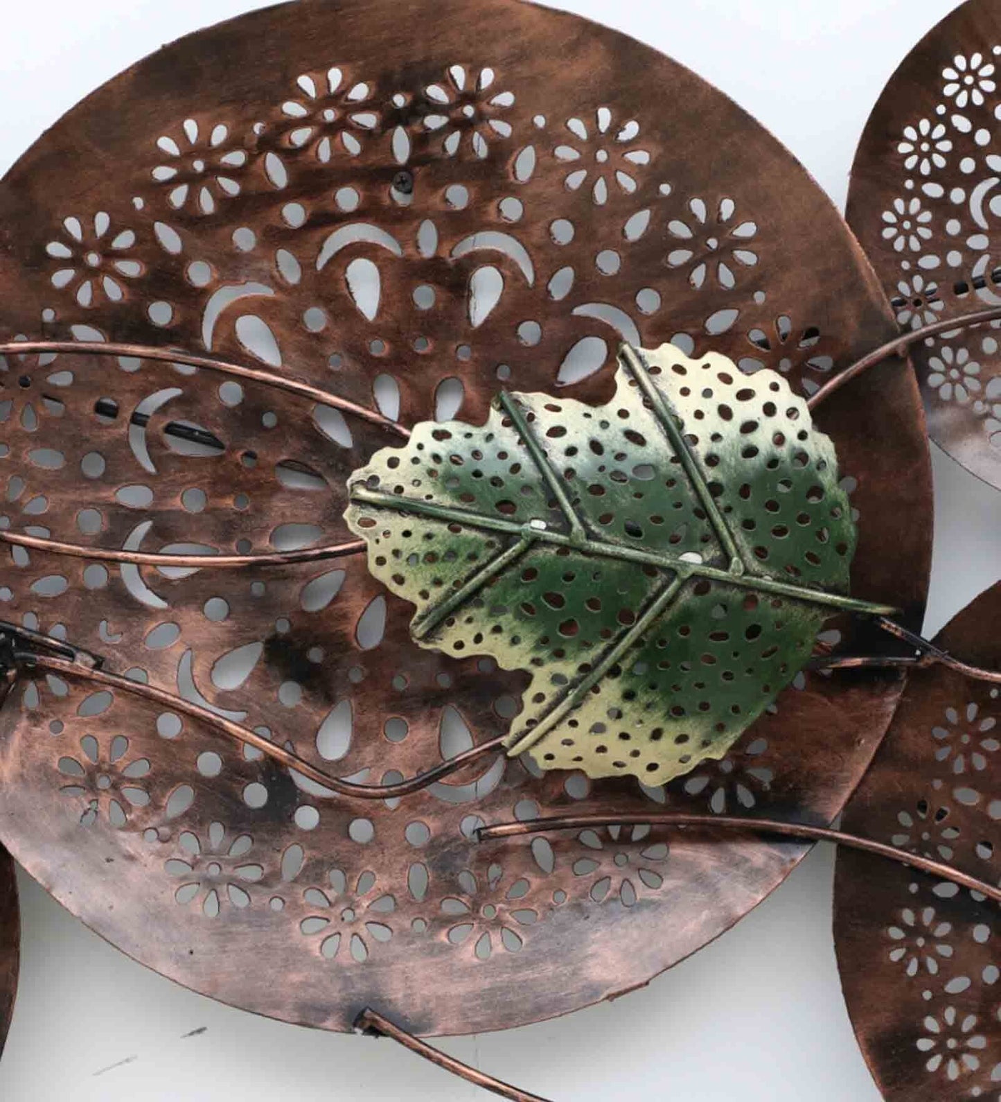 Brown and Green Leaves Metallic Wall Decor Metal Wall Art with LED Light