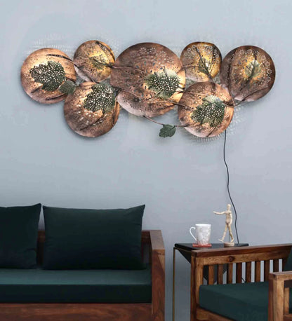 Brown and Green Leaves Metallic Wall Decor Metal Wall Art with LED Light