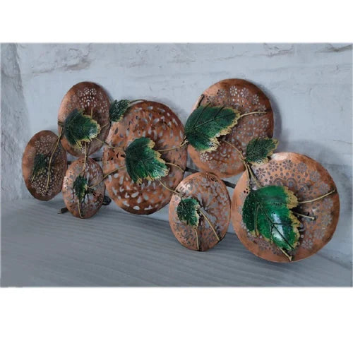 Brown and Green Leaves Metallic Wall Decor Metal Wall Art with LED Light