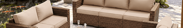Palm Vista Wicker Rattan-Look Outdoor Sofa Set, Japandi Patio Conversation Set for Garden, Terrace, Porch, Rooftop & Poolside