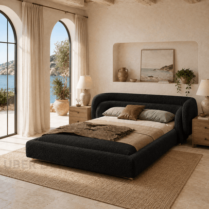 Silent Horizon Curved Platform Bed – Minimalist Luxury Bed