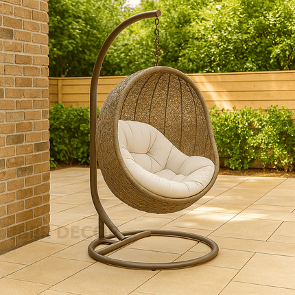 FernCove Cocoon Swing Chair – Textured Organic Weave | Boho Minimalist Form | Scandinavian Inspired | Balcony & Living Room Swing Chair for Gardens, Patios, Studies & Terraces