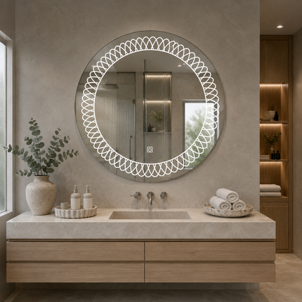 Luminatex round design front-lit or backlit led mirror- 3-colour touch button frameless bathroom vanity mirror