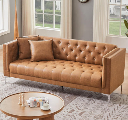 Manchester 78" Sofa- 3-Seater Upholstered Handmade Tufted Leather Chesterfield Style Couch for Living Room or Office