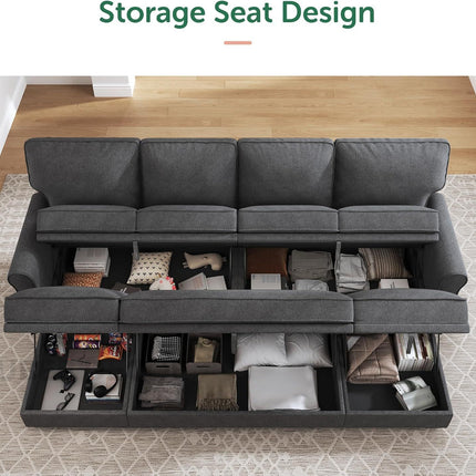 Capri Sleeper Sectional Sofa- 4 Seater Convertible Sofa Bed with Storage Seat for Living Room and Home Office, Dark Grey - Uber Decor