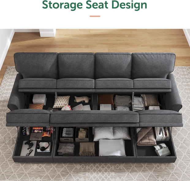 Capri Sleeper Sectional Sofa- 4 Seater Convertible Sofa Bed with Storage Seat for Living Room and Home Office, Dark Grey - Uber Decor