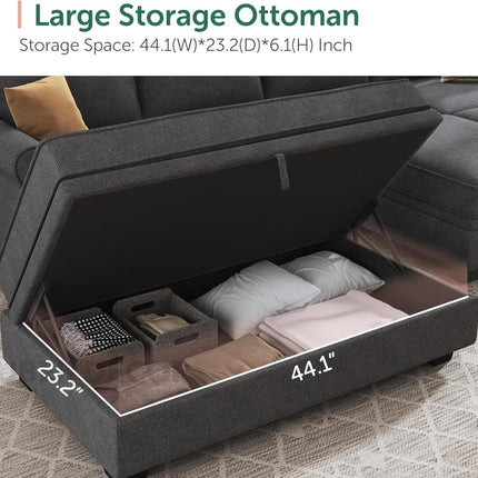 Capri Sleeper Sectional Sofa- 4 Seater Convertible Sofa Bed with Storage Seat for Living Room and Home Office, Dark Grey - Uber Decor