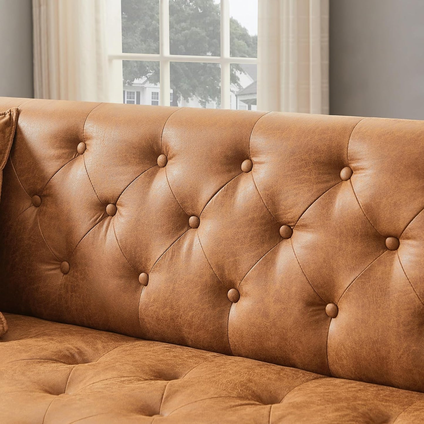 Manchester 78" Sofa- 3-Seater Upholstered Handmade Tufted Leather Chesterfield Style Couch for Living Room or Office