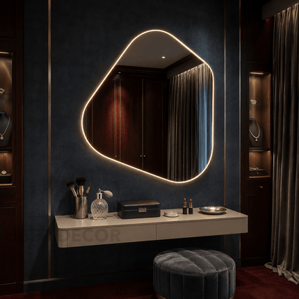Veda Organic Frameless LED Wall Mirror with Front or Back Lit for Bathroom Vanity and Modern Interiors