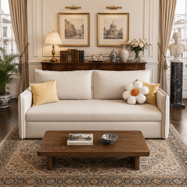 Avenza convertible sleeper sofa – pull-out bed extended in sleeping configuration