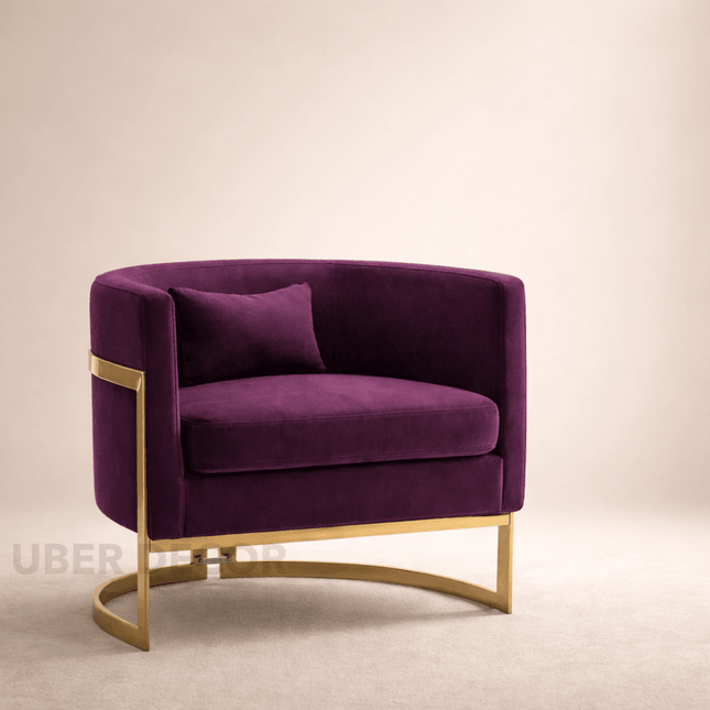Evelise- Modern Upholstered Curved U-Back Accent Arm Chair with Gold Metal Base for Living Room or Bedroom