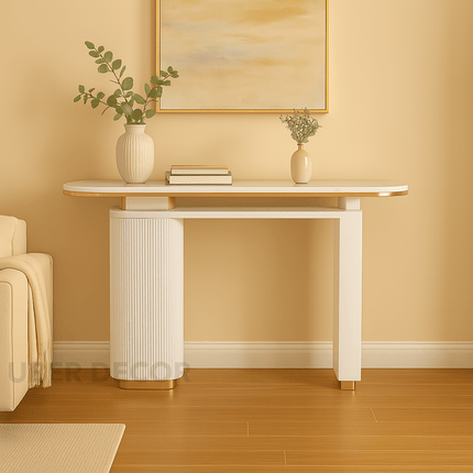 Orion Noir Side or Console Table – Custom Black or White Marble Top with Fluted Detailing Mid‑Century Glam Accent For Entryway & Hallway