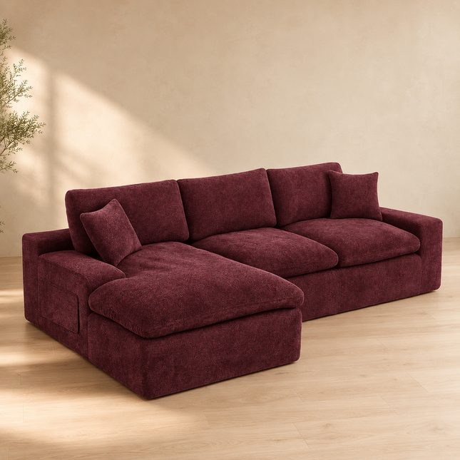 Cleveland Sectional Sofa Couch with Lounger Contemporary Modern Luxury Furniture for Lounge, Studio, and Family Suite