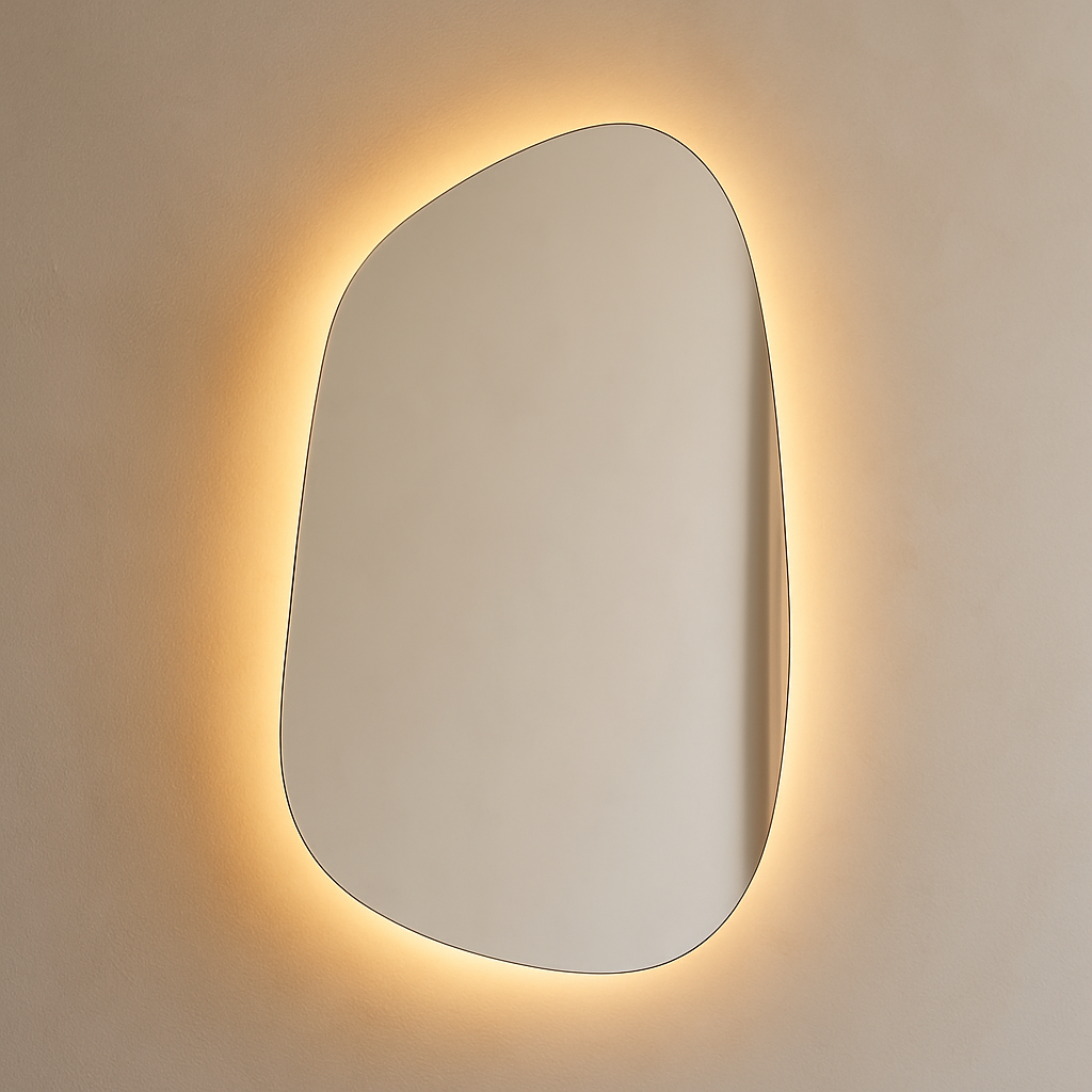Abstract Frameless Wall Mirror-Unique Stylish Wavy Irregular Mirror Design for Bathroom, Powder Room or Living Room