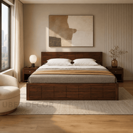 HavenWood Japandi Wabi-Sabi Platform Bed – Minimalist Customisable Wooden Bed for Master Bedroom
