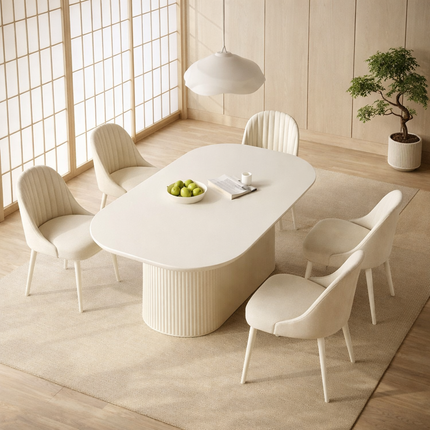 Ivoryline Oval Dining Table Scandinavian Japandi Mid Century Modern Design Fluted Pedestal Base Modern Dining Table for Dining Room