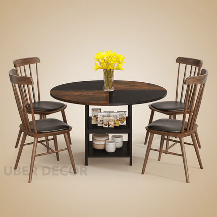 Hearthland Harmony Round Dining Table Set – Rustic Industrial European Farmhouse Style for Kitchen & Dining Room